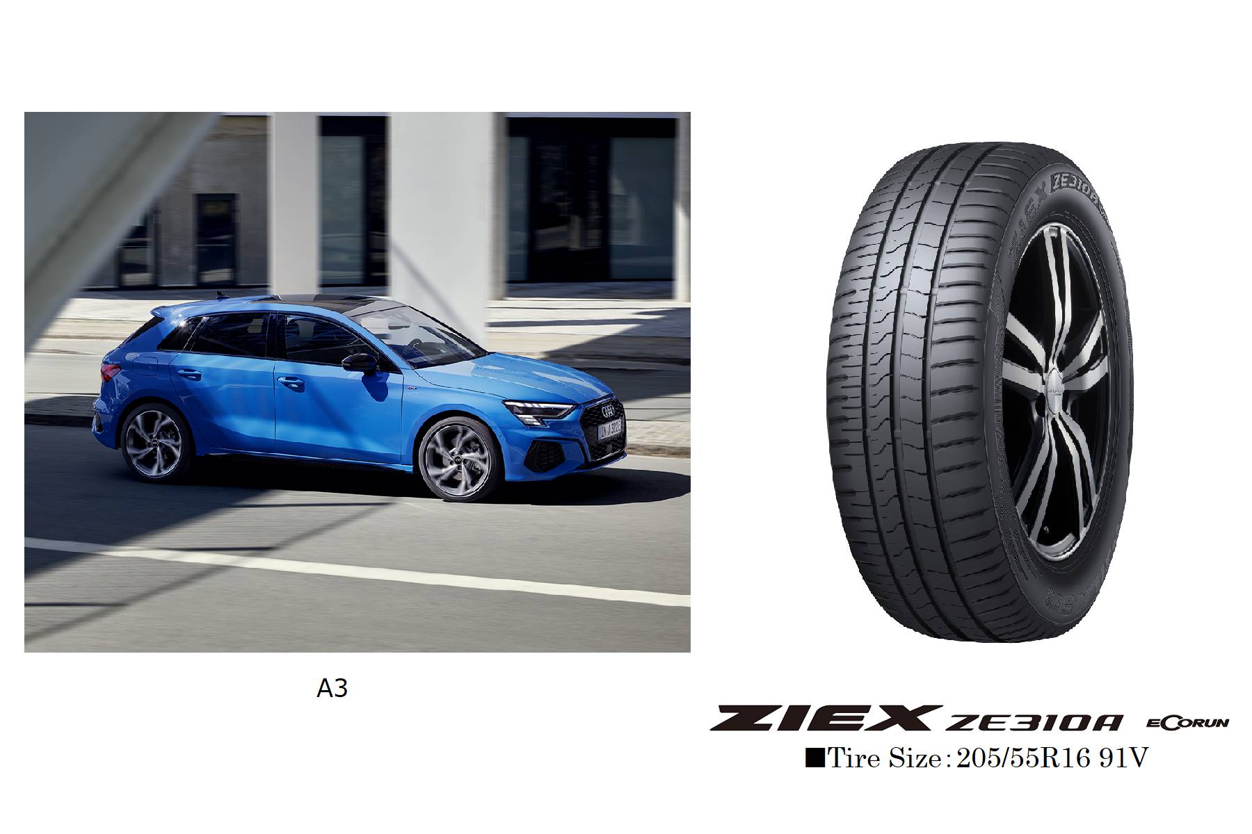 A3 for Website Selected Tires ECORUN” Factory Audi Standard FALKEN FALKEN Global “ZIEX ZE310A as |